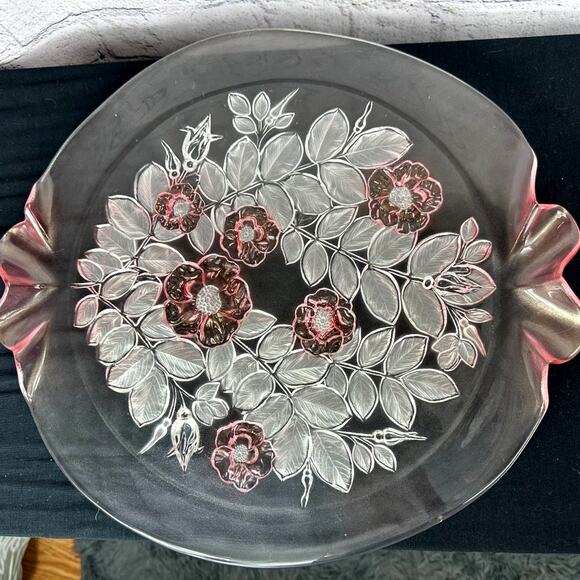 Vintage Mikasa Walther Crystal Rosella Pink Frosted Cake Plate - 14" - Picture 1 of 11
